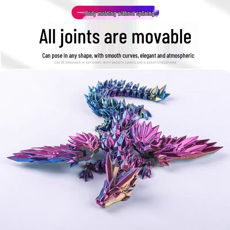 3D Printed Expandable Winged Crystal Dragon Ornament - Gemstone Dragon Children's Toy