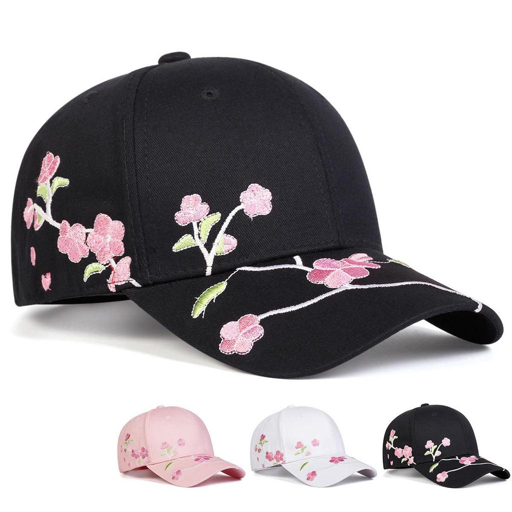 Peach Blossom Women's Korean-Style Baseball Cap: Versatile Duckbill Sun Hat with Embroidered Flowers