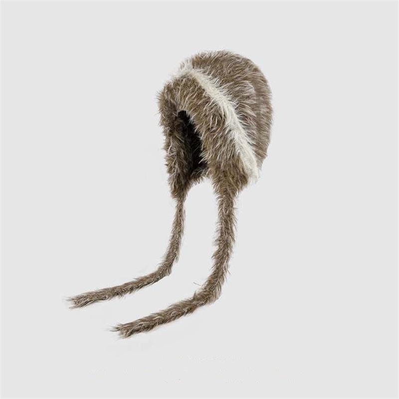

2025 Winter Warmer Plush Knitted Hat For Woman Japanese Style Kawaii Elegant Fluffy Earflap Hat Winter Cap M(54-60cm) коричневий