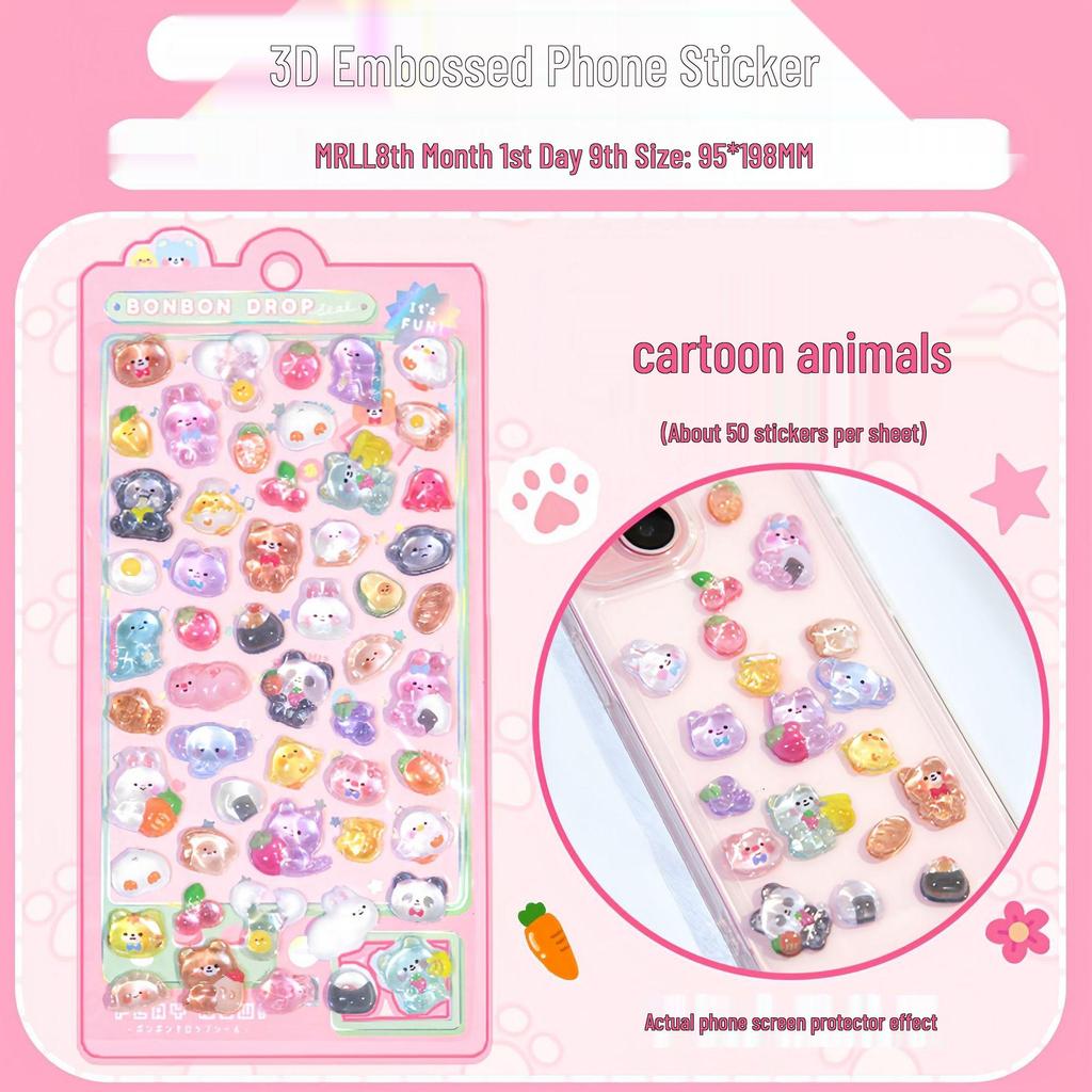 Children's 3D Cartoon Puffy Crystal Diamond Stickers - Cute Embossed Decor for Girls