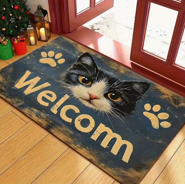 Retro Style Dog Carpet and Flower Home Mat Material Suitable for Entrance Laundry Room Living Room Door Home Decoration Carpet