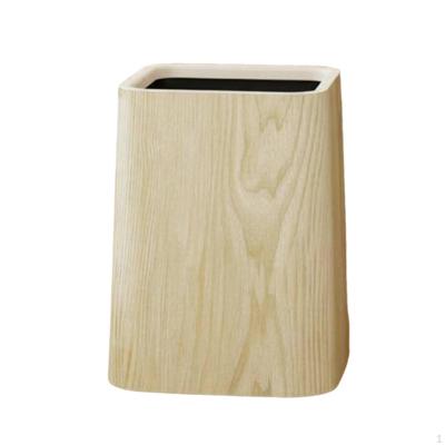 Wood Grain Trash Can Faux Waste Bin Easy To Clean Modern Office Garbage for Living Room,