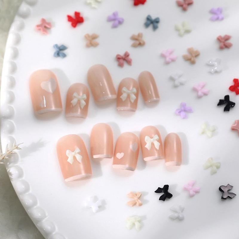50Pcs Bow Resin Nail Art Decoration 3D Cream Color Bowknot Nail Charm Ornament Jewelry Diy Manicure Classic Accessory
