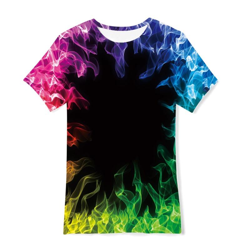 Ropa de Verano para Niños con Estampado Digital 3D, Pigmento Colorido, Holgada, Casual, Moda, Camiseta de Manga Corta