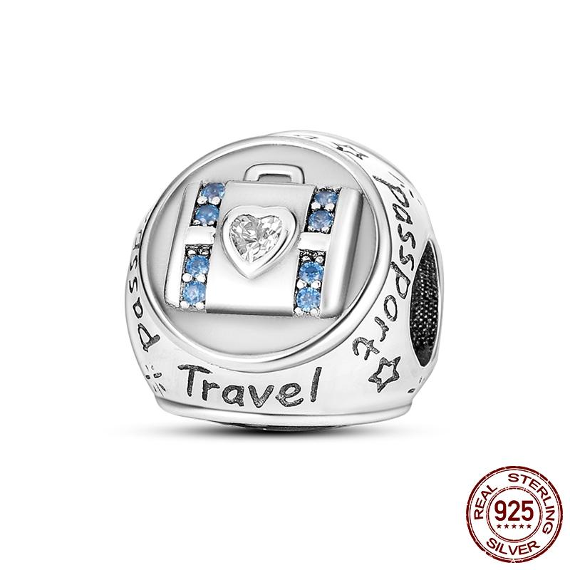 3 Different Patterns Suitcase Plane and Earth Bead Fit 925 Original Chain Charms Bracelet Diy Support Droshipping Wholesale