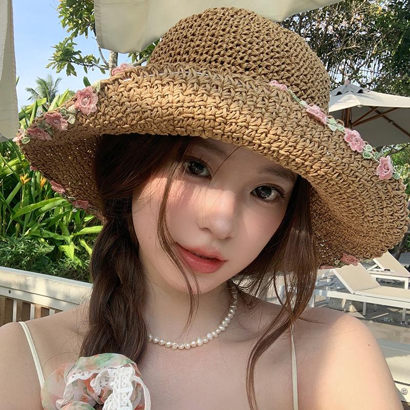Foldable Wide Brim Straw Sun Hat for Women Summer UV Protection Lightweight Beach Vacation Gardening Cap