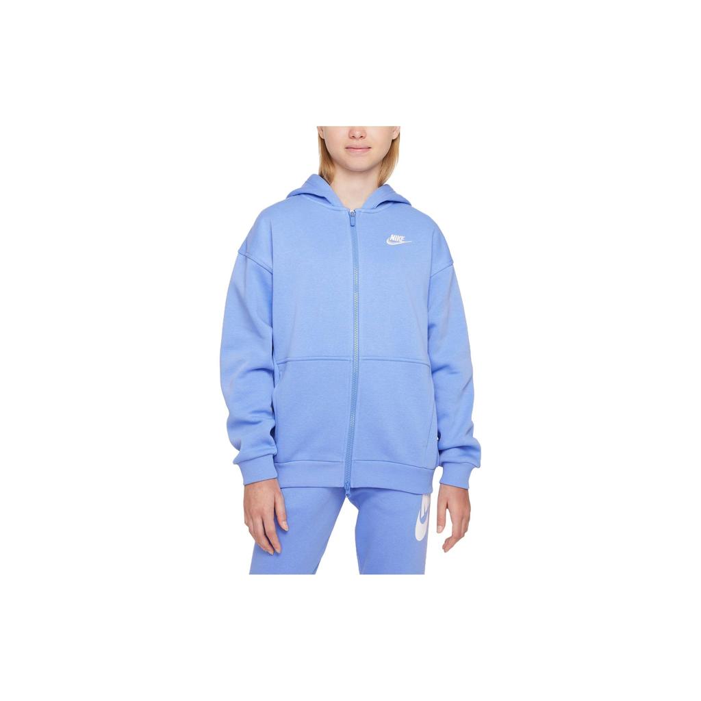 Nike Solid Color Hooded Fleece-Lined Loose Casual Jacket Kids Jackets Polar-Blue FD2931-450