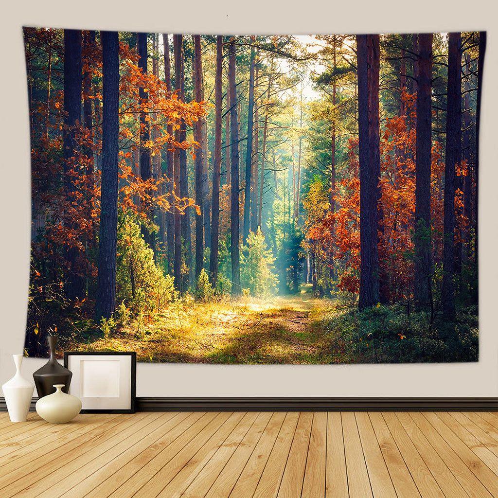 Green Forest Tree Wall Hanging Tapestries Mandala Natural Stream Flower Bedroom Wall Decor Camping Blanket  Dropshipping