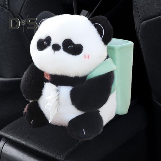 Cute Bear Car Tissue Box & Trash Can 2-in-1 Plush Multi-Functional Organizer Universal Auto Interior Decor for SUV Truck Van