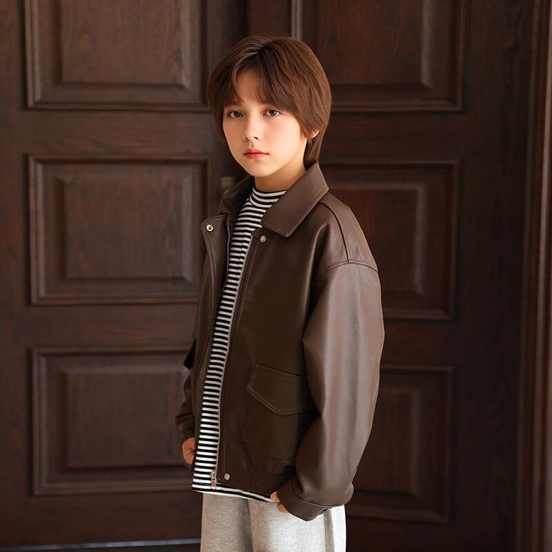 Children's Retro Leather Jacket: Stylish Spring/Fall Boys' Motorcycle-Style PU Leather Jacket