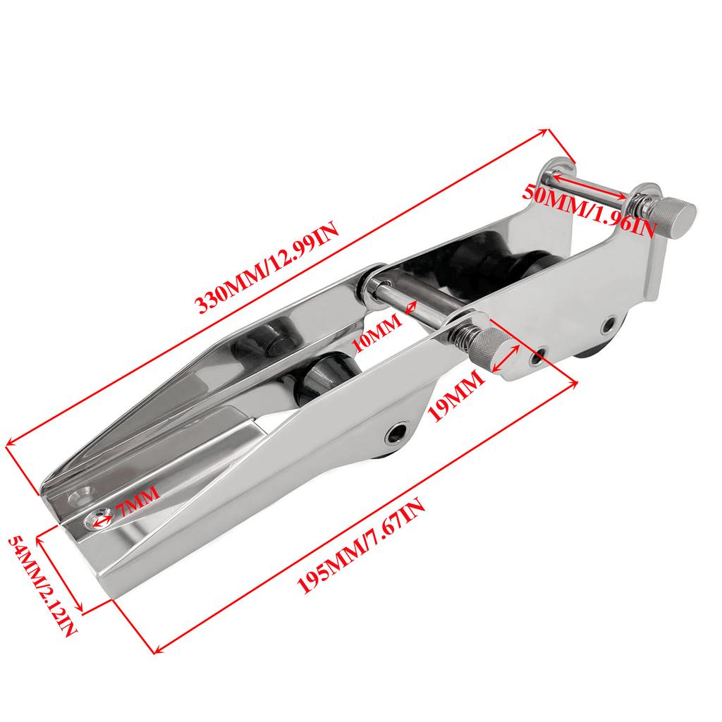 Marine 316 Stainless Steel 330mm Bow Anchor Roller Hinged/Pivoting Double Bow Anchor Bracket with Hinged Quick Release pins