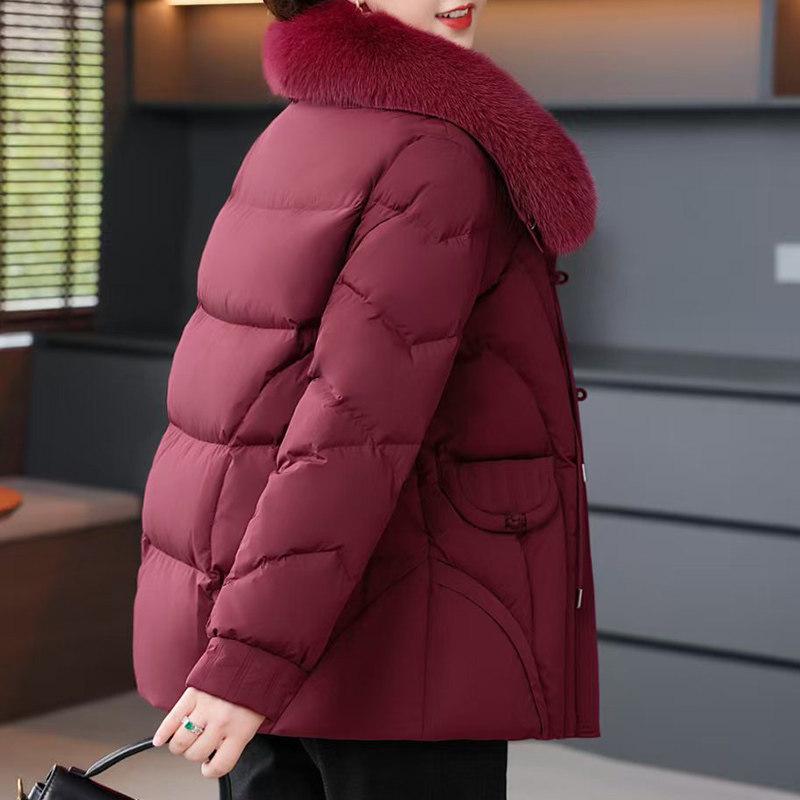 

2025 Winter Women s Down Jacket with Chinese Frog Buttons and Fox Fur Collar - Warm Coat for Mothers 3XL (135-150 Jin) 132g Down