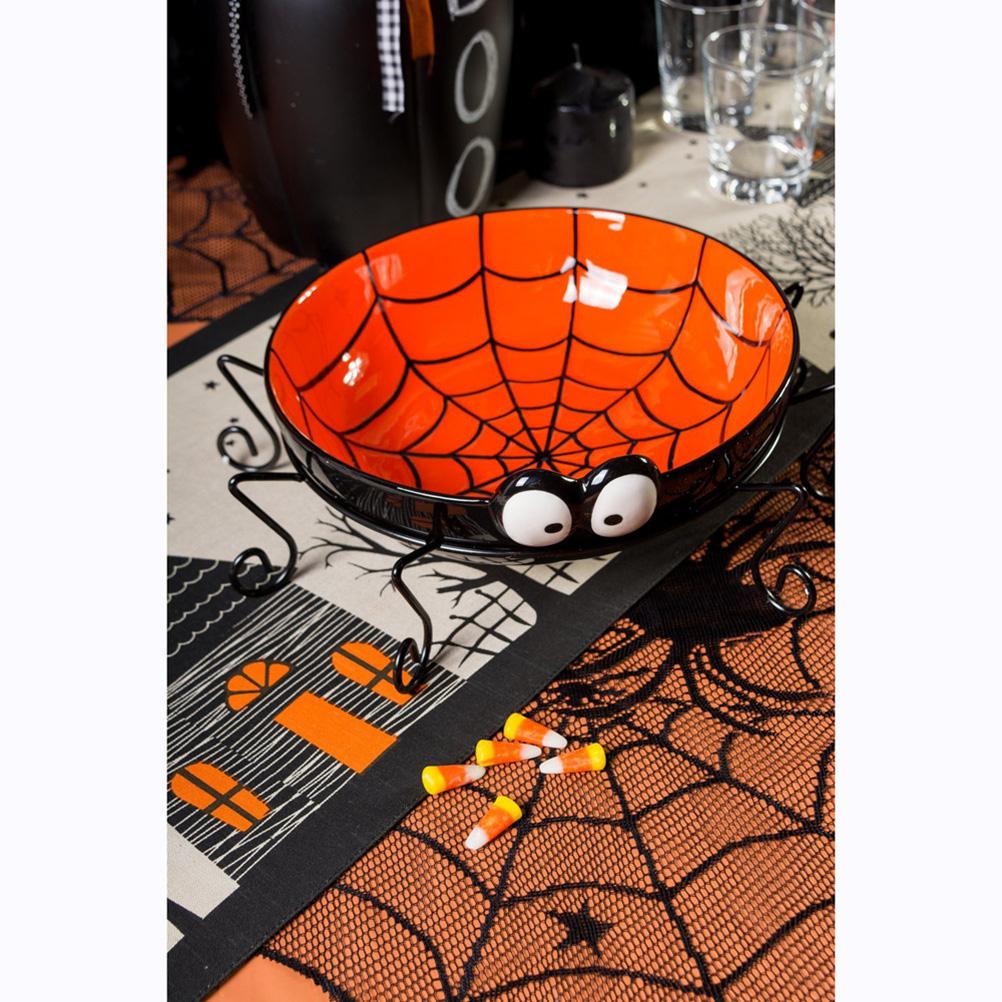 40 Inch Round Polyester Lace Table Topper Black Spider Web Halloween Tablecloth for Halloween