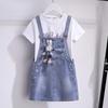 Short-sleeved T-shirt Straps Skirt 2-piece Summer Children Cartoon Short-sleeved White Tee Cute Suit