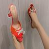 European Style Crystal Bow Tie Strap High Heels For Women With Pvc Upper And Rubber Sole