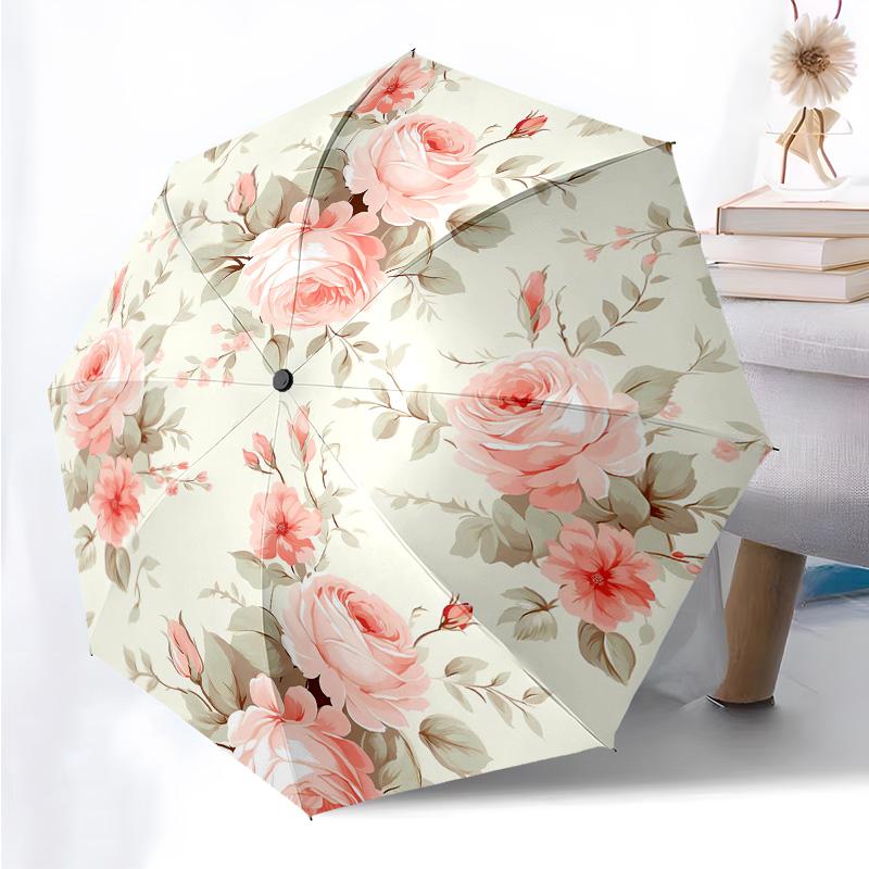 Flowers Florals Themed Folding Umbrella Fashion Auto-Open 8 Iron Ribs Plastic Handle Foldable Sunshade Perfect Christmas Gifts