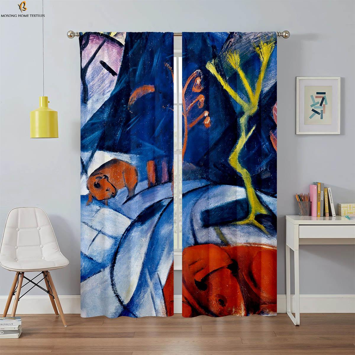 

2 шт. плотных штор, пейзаж, картина маслом, 3D-печать, шторы, высококачественные, черные, шелковые, винтажные, декоративные шторы W100xH130(CM) folio&Rod pocket