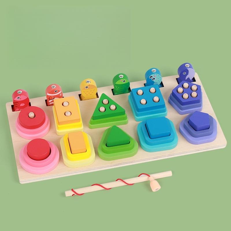Montessori Wood Toys for Kids Wooden Sorting Stacking Toys for Baby Toddlers Educational Shape Color Sorter Preschool Kids Gifts