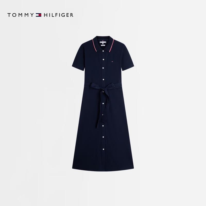 

Tommy Hilfiger Women s Pique Polo Tie-Waist Midi Dress XL