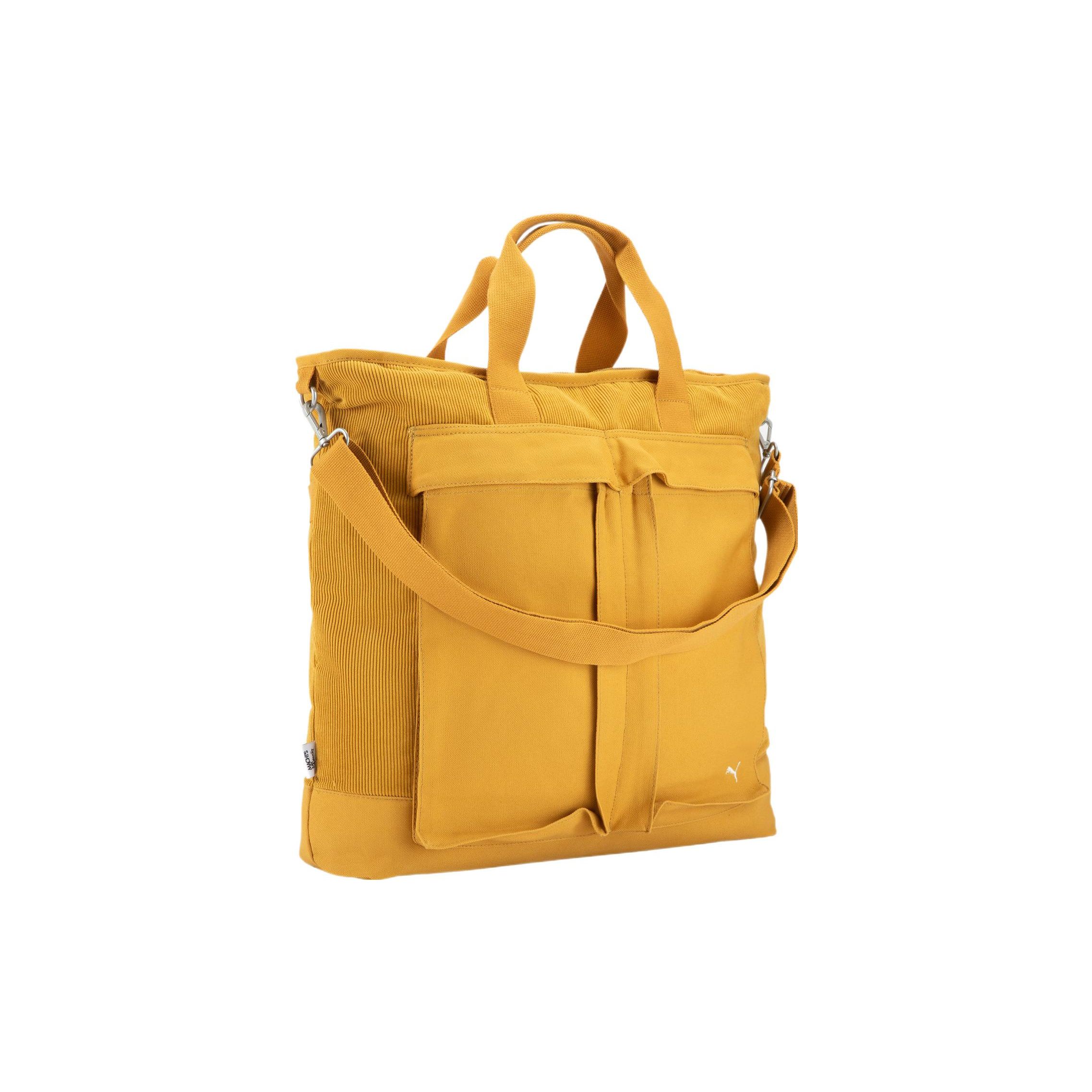 Puma Zipper Corduroy And Fabric Tote Bag Unisex Tote Bag Beige 090324-01 Earth Yellow