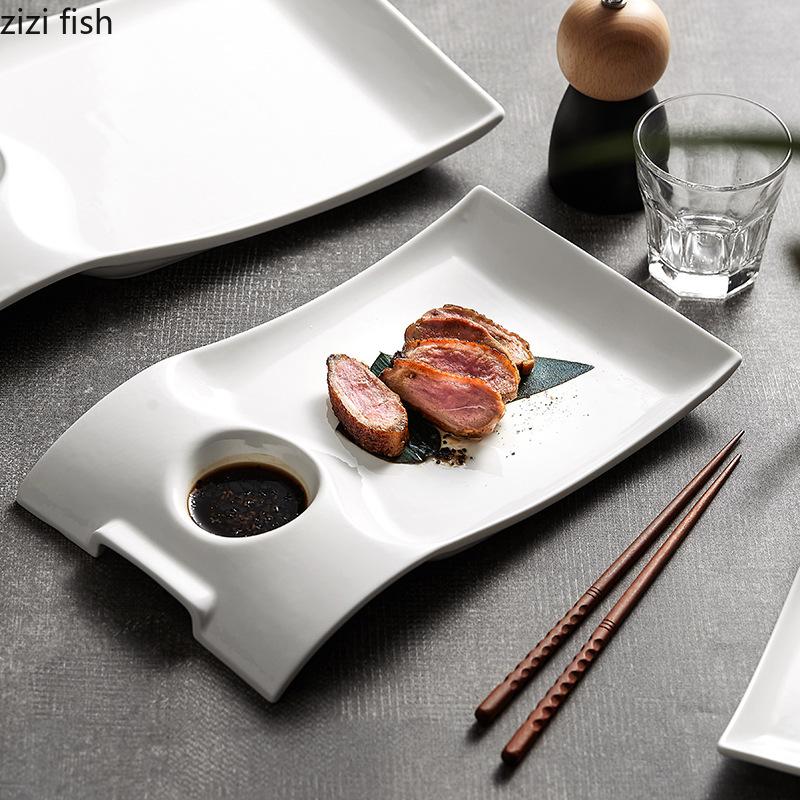Irregular Rectangular Plate Ceramic Tableware Dumpling Plate Snack Dish Serving Plate Steak Dish Artistic Conception Tableware