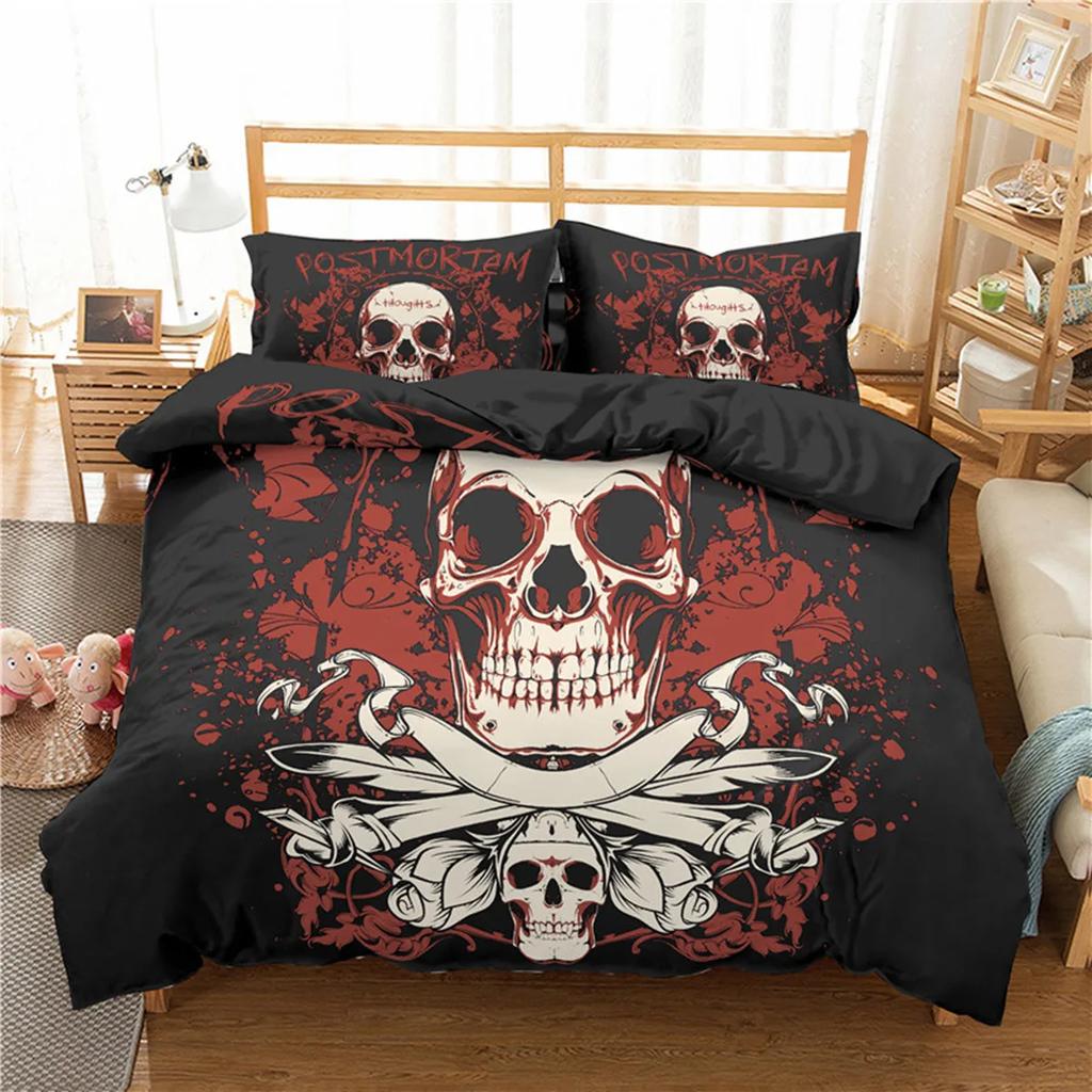 Skull Floral Skull Duvet Cover Full Size Gothic Skull Rose Bones Skeleton For Kids Women Men Red Black For Bedroom Decorations