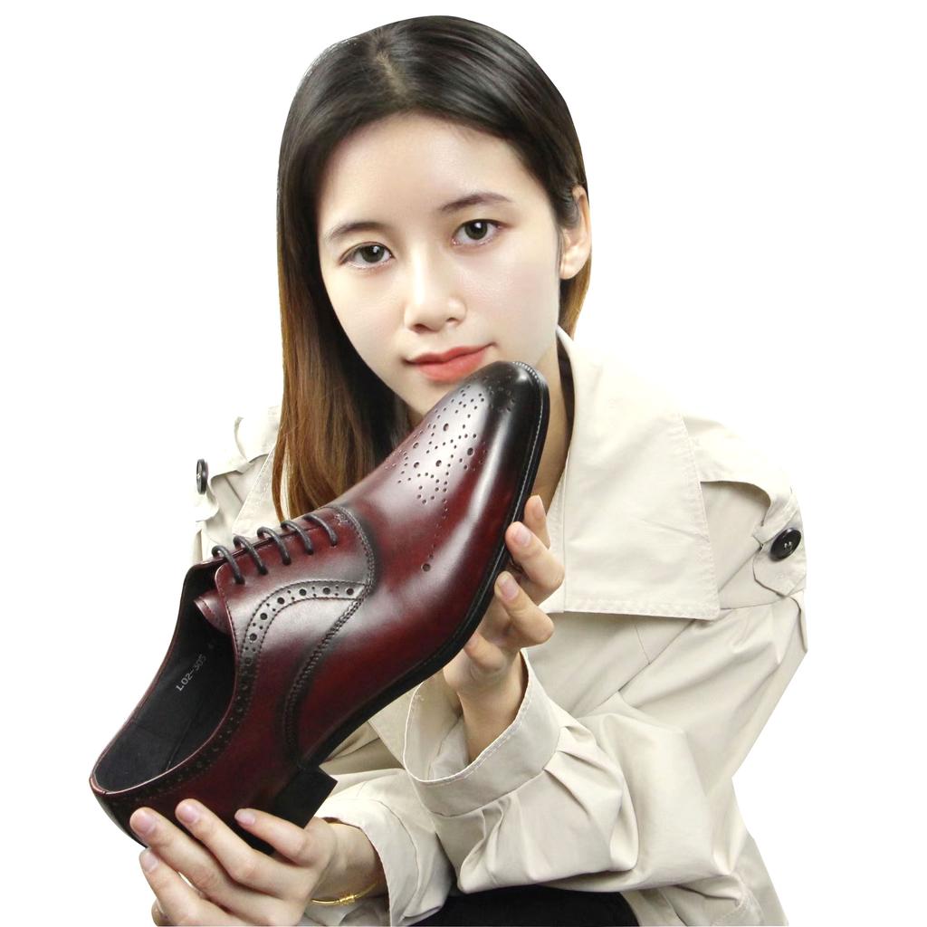 Fashion Men Dress Shoes for Business Office Italy High Grade Genuine Leather Black & Wine Red Footwear Elegant High Quality Comfortable