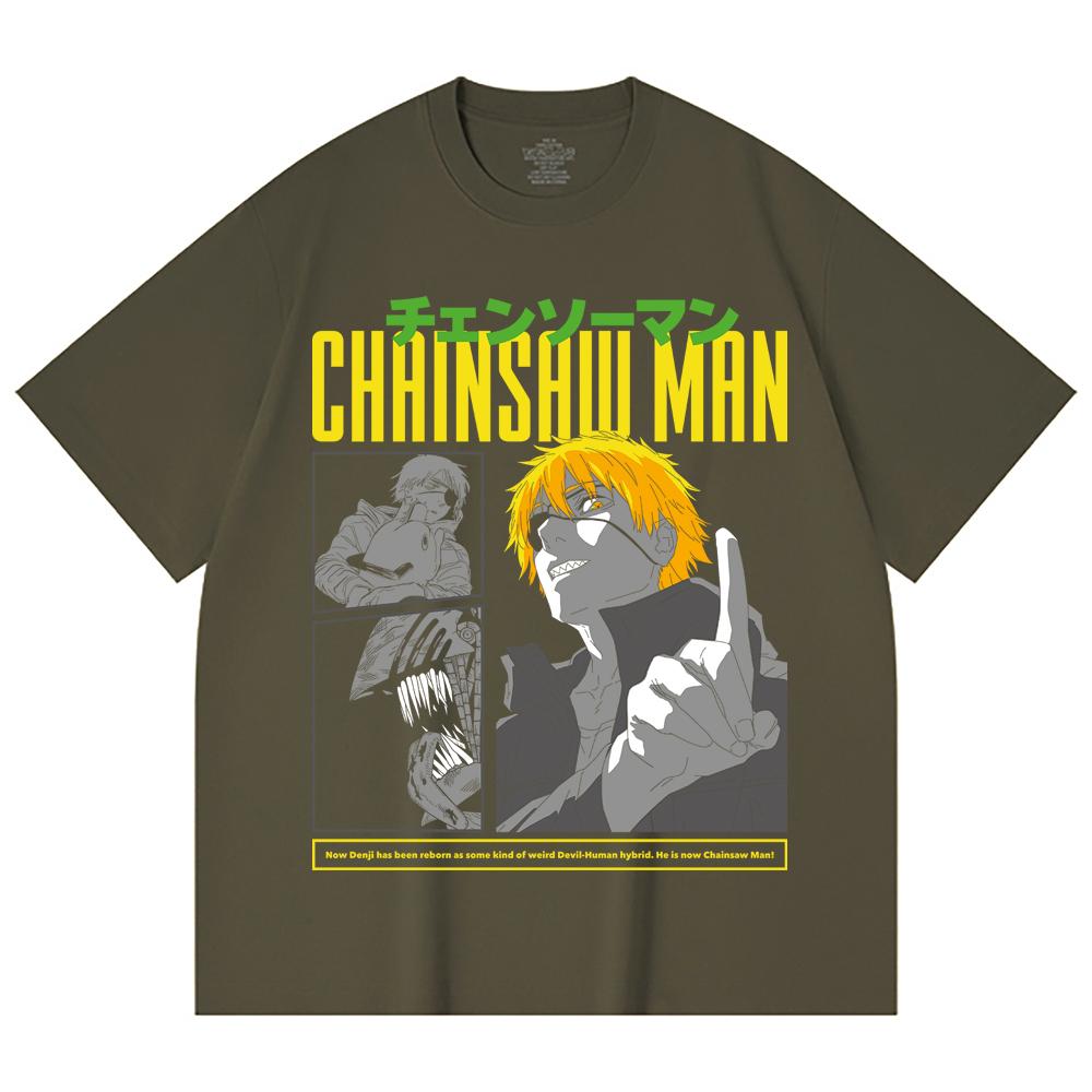 230 Gsm 100% Cotton Chainsaw Man V45 Denji Print Unisex Heavy Cotton T Shirt