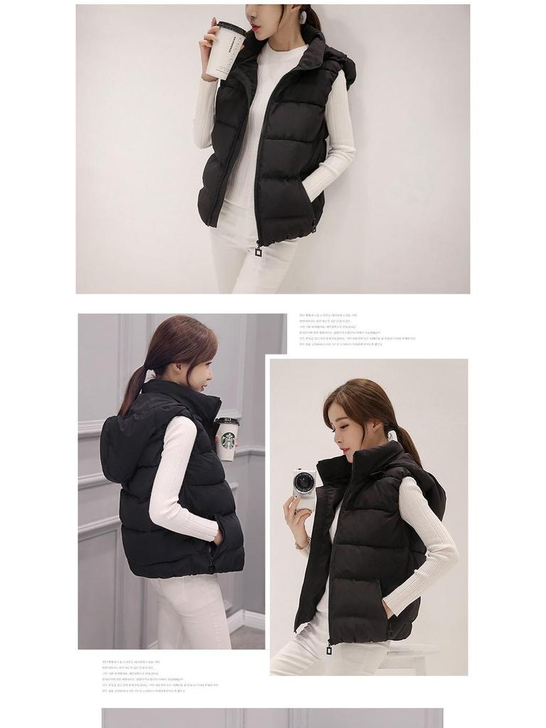 Autumn/Winter 2025 Women's Slim Fit Down Cotton Vest with Detachable Hood - Korean Style, Warm, Sleeveless, Short Length.
