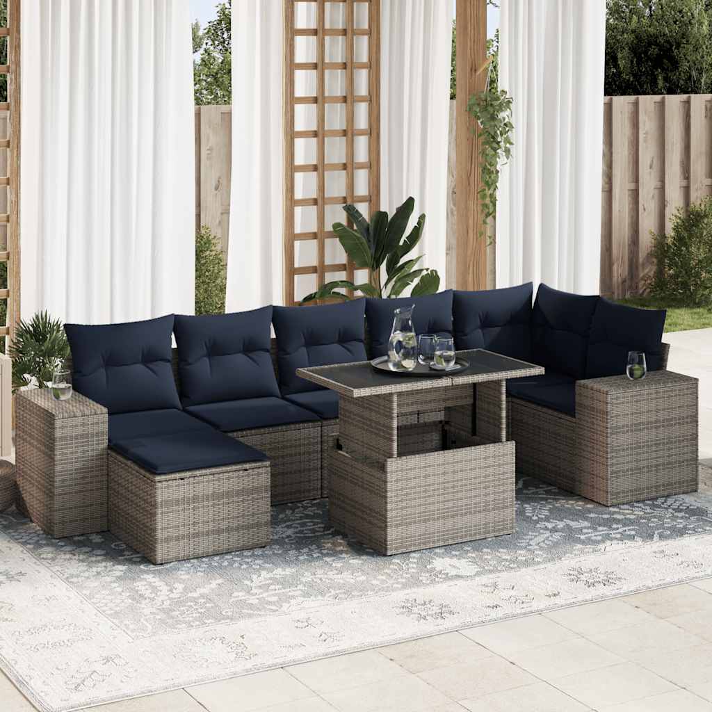 8 Piece Garden Sofa Set with Cushions Gray Poly Rattan & Acacia