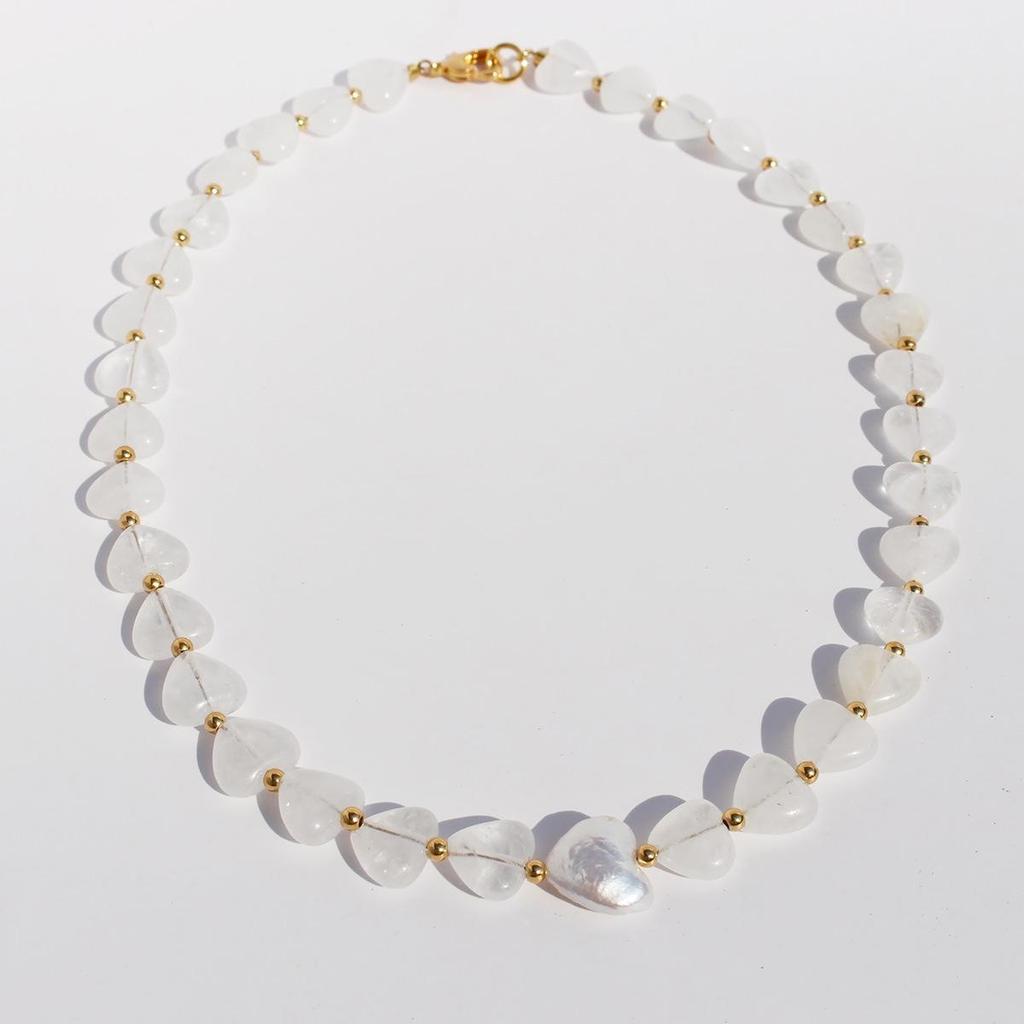 Colorful Natural Stone & Baroque Pearl Heart Necklace for Women