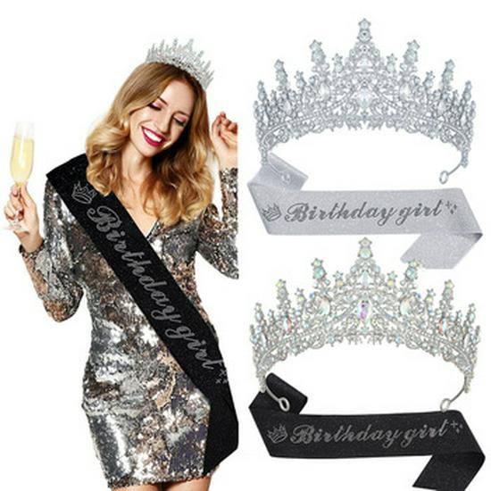 Luxury Crystal Crown & Sash Set for Birthday Girl