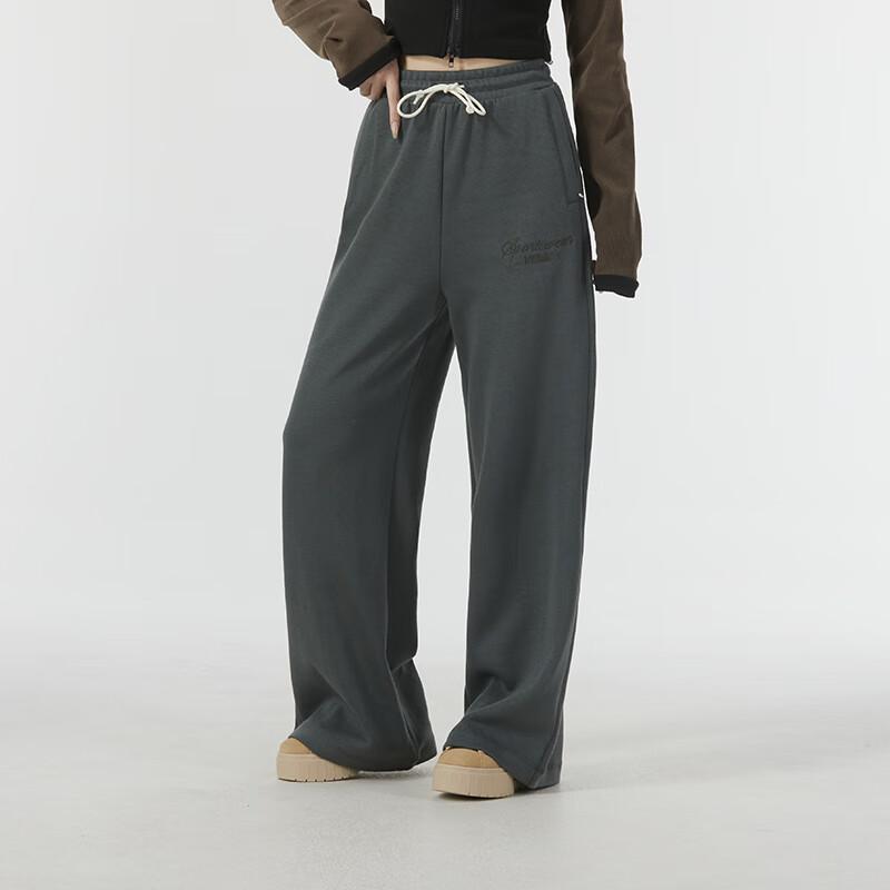 Puma Letter Embroidery Loose Wide Leg Running Training Fitness Knitted Sports Pants Women Pants Dark-Gray 626045-80