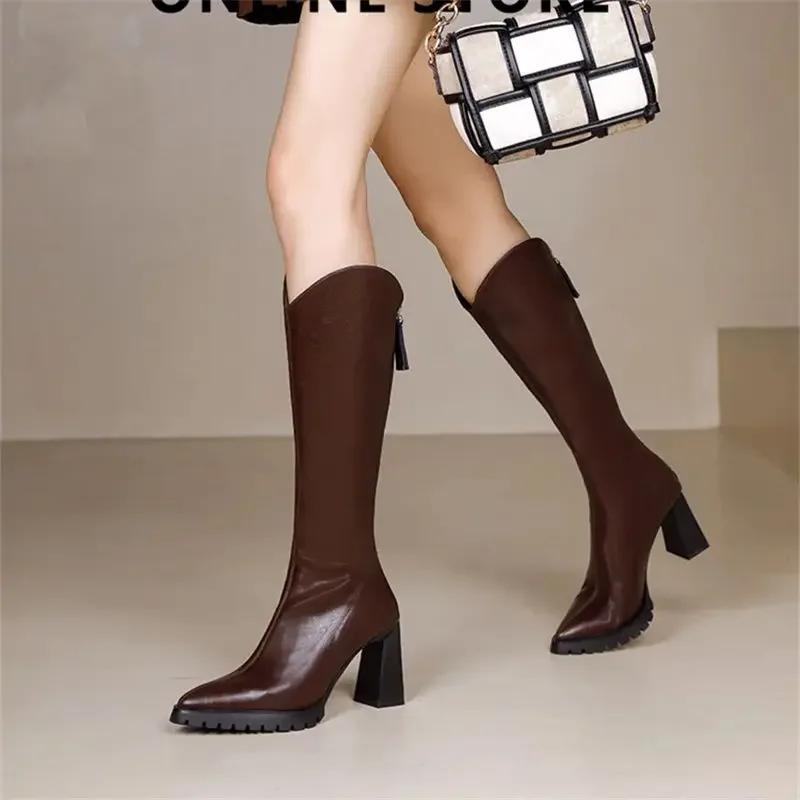 Long Boots for Women Pointed Toe Knee High Shaft Shoes Woman Elegant Quality Gyaru Spring Autumn Trend Waterproof Boot New
