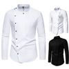 Men's Restaurant Chef Uniform Clothing Standing Collar Long Sleeve Shirt Workwear Teckwear White Shirts for Men