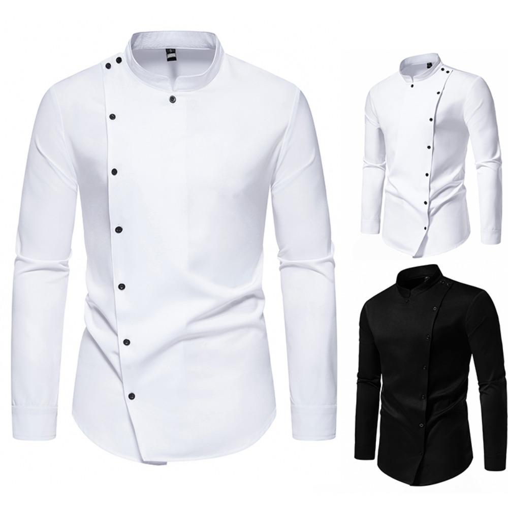 Heren Restaurant Chef Uniform Kleding Opstaande Kraag Lange Mouw Shirt Werkkleding Teckwear Witte Shirts voor Heren