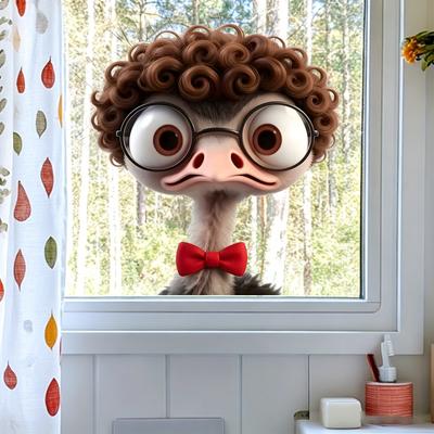 Funny Cartoon Ostrich Static Cling Stickers for Kitchen, Bathroom and Window Decoration
