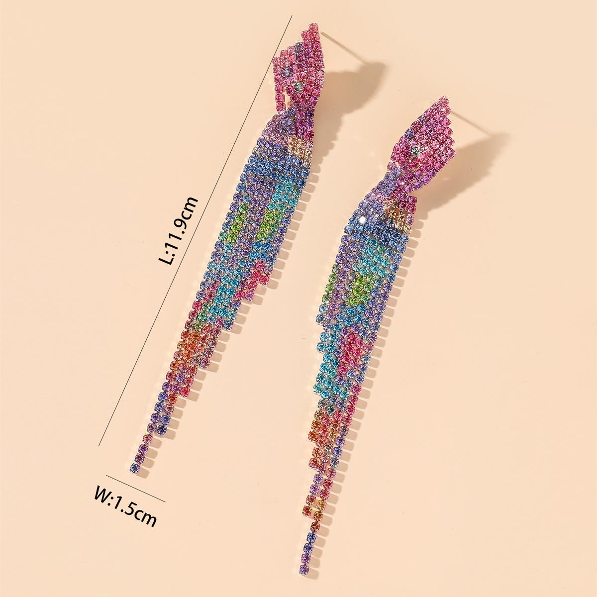 

Модные высококачественные длинные серьги со стразами, простые модные разноцветные серьги с кисточками из бриллиантов, темпераментные серьги разноцветный