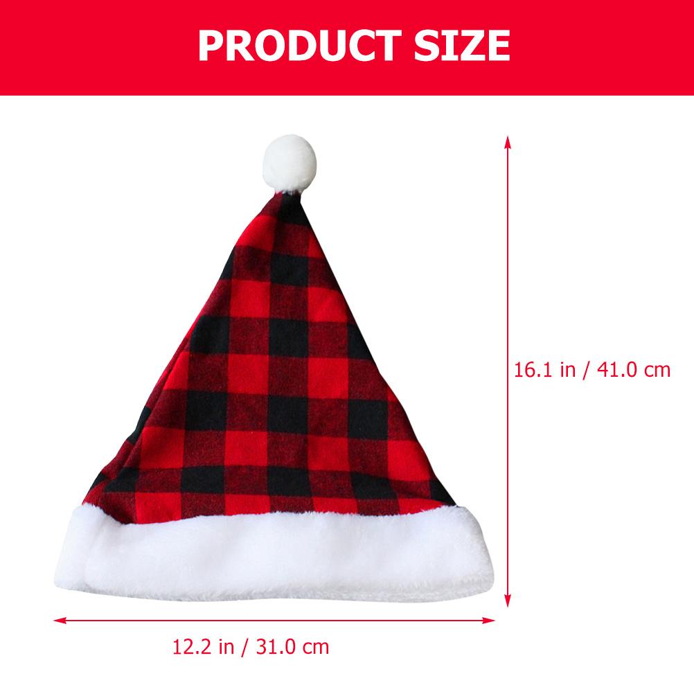 Unisex Santa Hat Christmas Plaid Design Comfortable Cloth Material Warm Winter Party Hat Xmas Celebration Gift for Adults