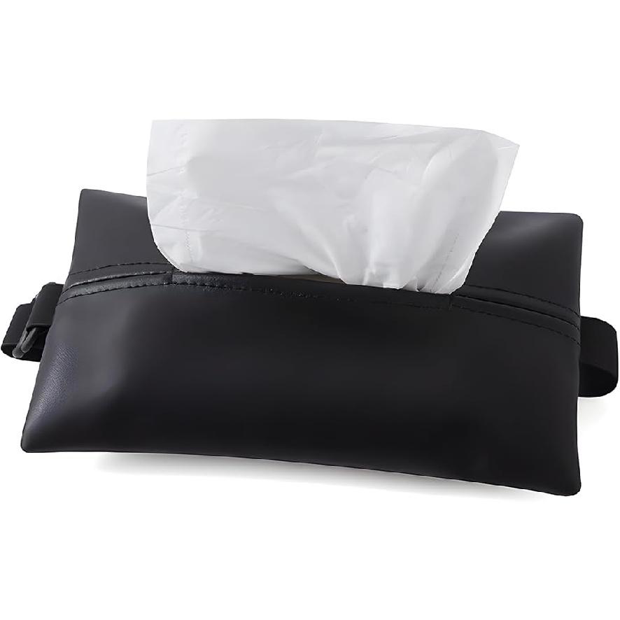 YoRise Car Tissue Holder, PU Leather Car Napkin Holder with Adjustable Strap, Center Console Tissues Box Cover, Sun Visor Organizer Keep Auto Tidy,