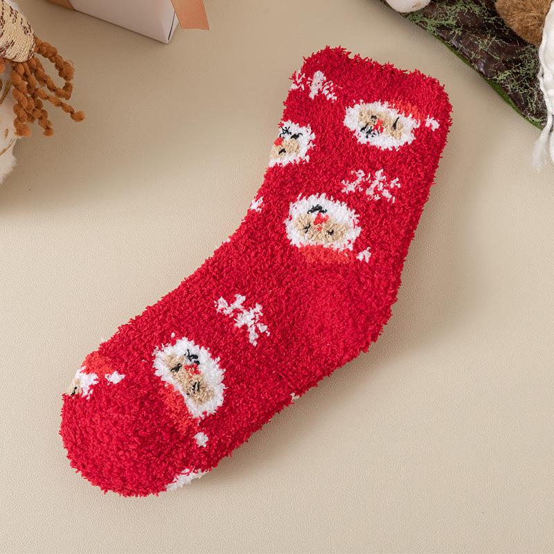 Damen Winter Korallfleece Mid-Calf Socken - Weihnachtsmann & Rentier Design