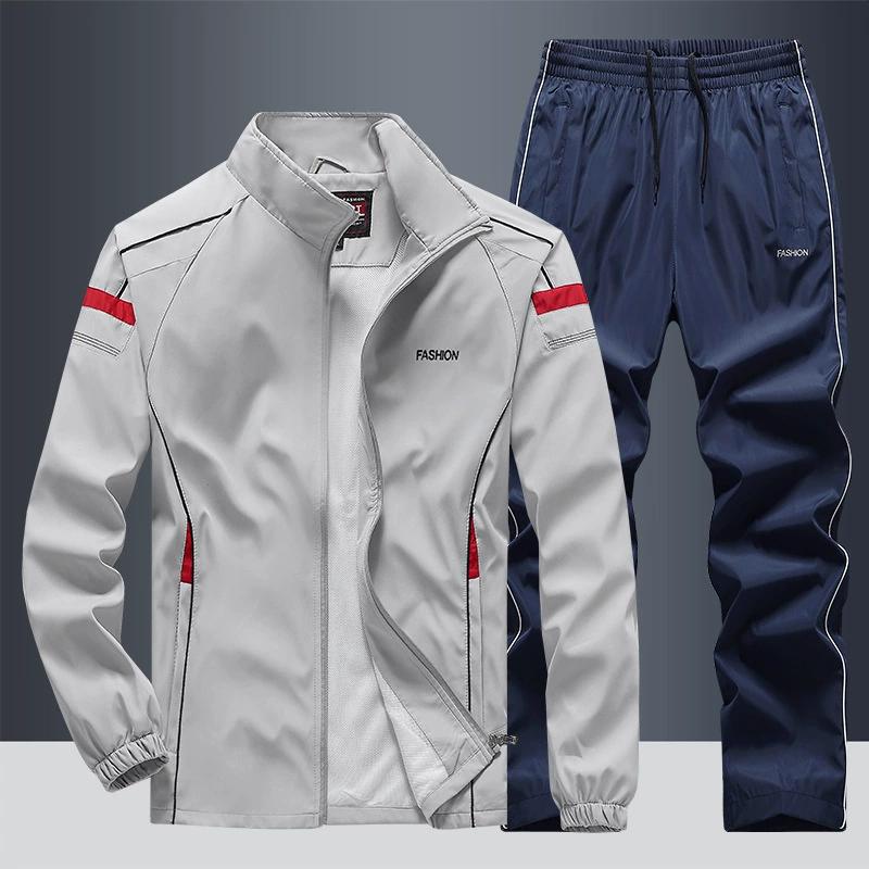 Spring and Autumn Leisure Sports Set Composite Polyester School Uniform Team Clothing Running Stand Up Collar Cardigan Two Piece Set for Men