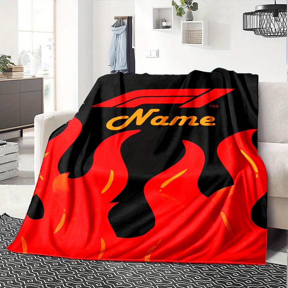 Red Flame F1 Logo Blanket Lightweight Blanket For Sofa Bed Travel Camping Living Room Office Sofa Chair And Bed Digital Printed Fleece Blanket With