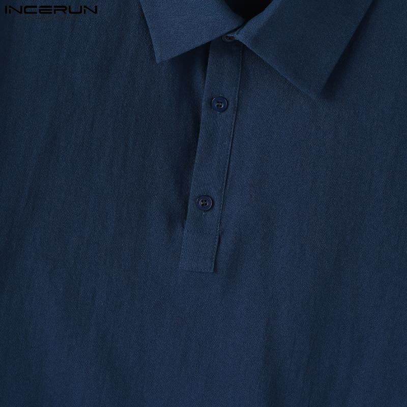 INCERUN Vintage Two Pieces Men Lapel Neck Short Sleeve T-Shirt Long Straight Pants Outfits