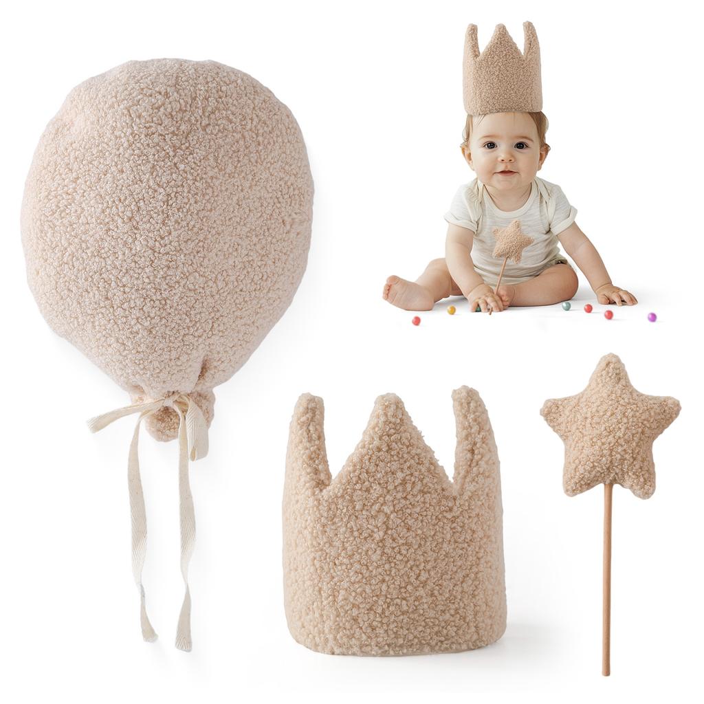 Baby Birthday Party Crown Set Teddy Velvet Hat Headband Magic Wand Toy Kid Birthday Party Magic Wand Crown Decoration Baby Gifts