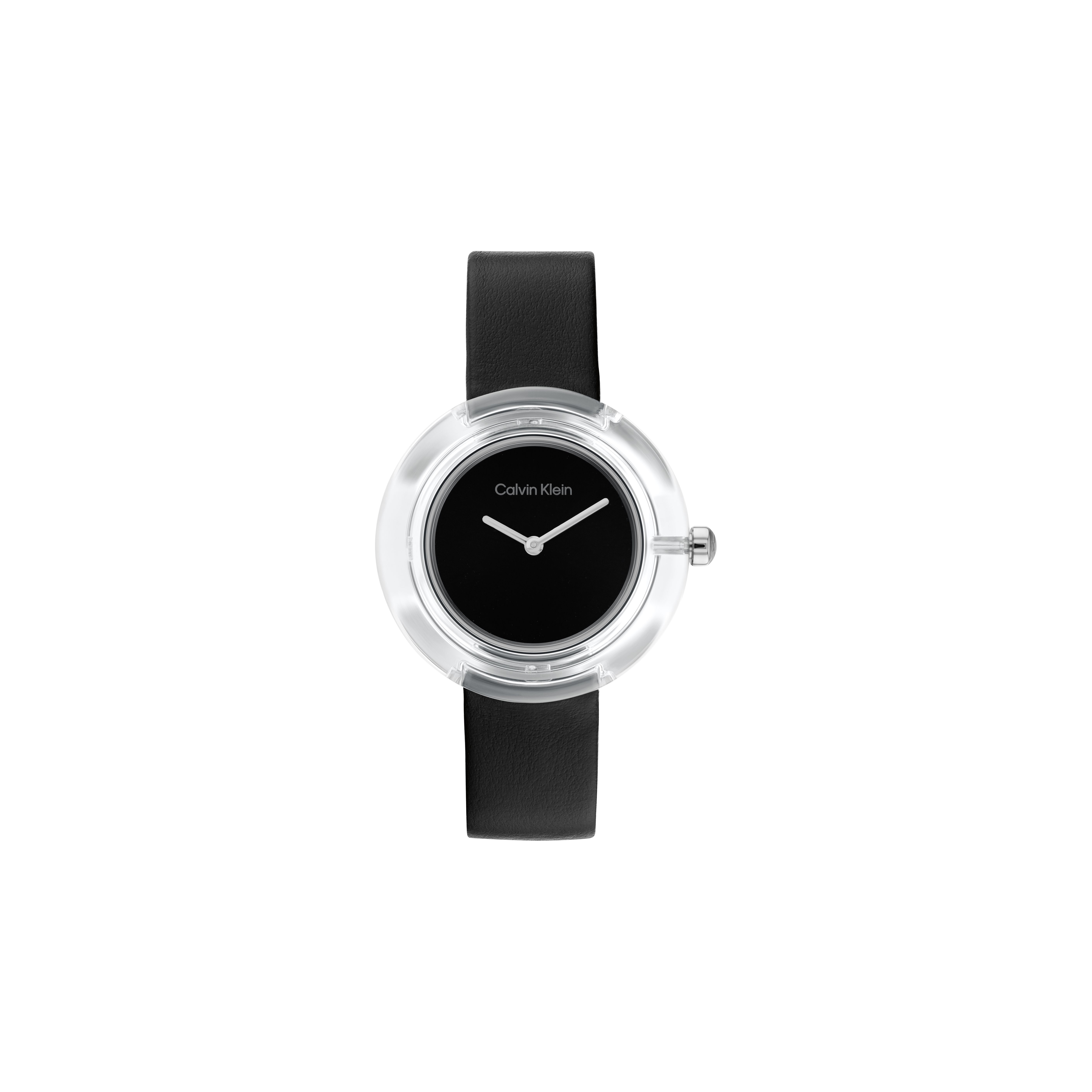 Calvin Klein Fashion Series Quartz Watch Leather Strap 34 Black Dial Transparent Resin Bezel Double Needle Quartz Watch Women watches 25200020 Ecru Watch Dial