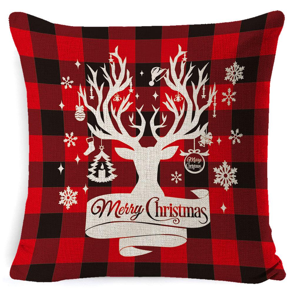 Christmas Pillow Cover Home Sofa Cushion Elk Letter Print Cushion Cover Christmas Atmosphere