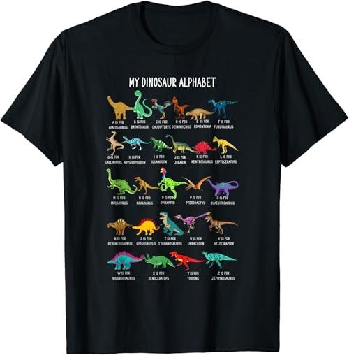 

Alphabet A-Z ABC Types Of Dinosaurs Dino Identification T-Shirt Unisex T-Shirt XL