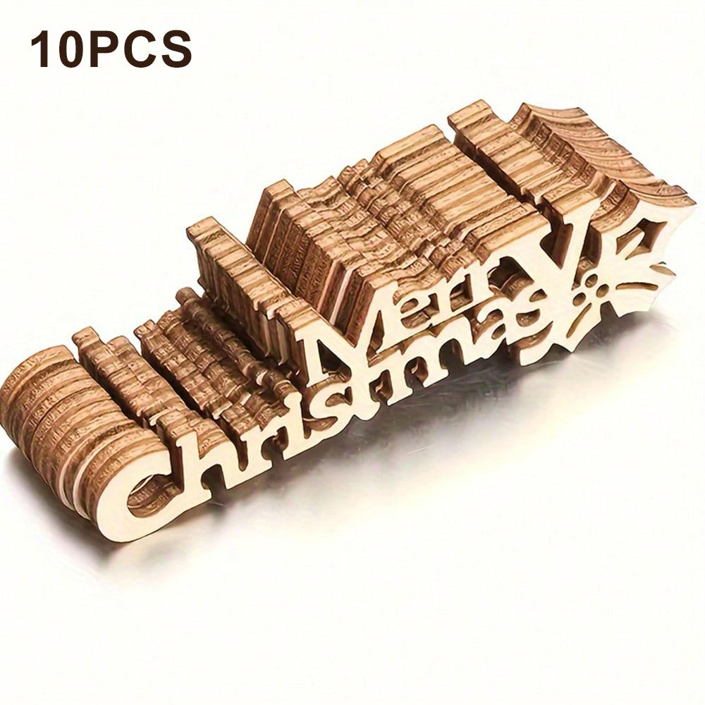 

10/20/100Pcs Merry Christmas Wooden Cutout Unfinished Wood Letter Piece Slice Embellishment for DIY Scrapbooking Xmas Crafts