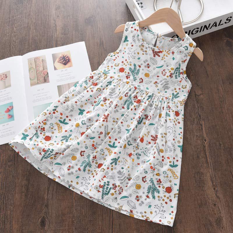 Cute Cartoon Print Dress for Girls Summer Sleeveless Small Fresh Fruit Pattern Multi-color Holiday Style Children's Clothing